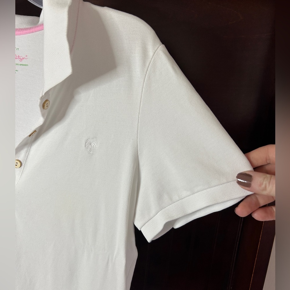 LILLY PULITZER White Chic Fit Pique Polo Logo Y2K Preppy Golf Tennis Resort Sz L - Picture 8 of 14